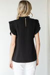 Solid Ruffle Cap Sleeve Top - Black