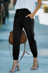 Black Casual Pocketed Elastic Waist Joggers