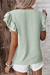 Aqua Color Ruffled Short Sleeve Blouse