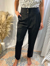 Black Button High Waist Tapered Pants