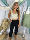 Black Casual Pocketed Elastic Waist Joggers