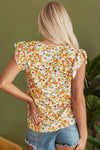 Floral Print Ruffled Sleeveless V Neck Tank Top