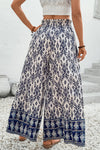 Blue Boho Pattern Print High Waist Wide Leg