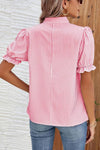 Pink Stripe Short Puff Sleeve Blouse