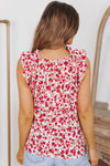 Red Floral Ruffled Mock Neck Sleeveless