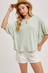 BATWING SLEEVES THERMAL KNIT TOP - Sage
