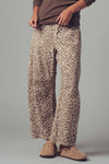 Leopard Print Stitch Detail Barrel Jeans
