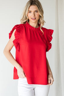  Solid Ruffle Cap Sleeve Top - Red