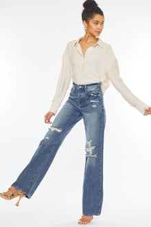  ULTRA HIGH RISE 90'S WIDE LEG FLARE-KC8682M- MEDIUM WASH
