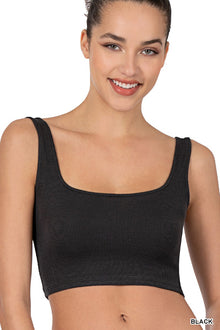  Ribbed Rayon Square Neck Brami - Black
