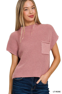  Mock Neck Short Sleeve Cropped Sweater - Rose