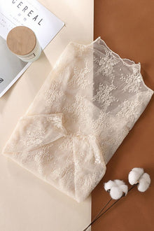  Sheer Lace Long Sleeve Top - Beige