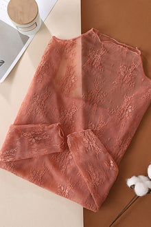  Lace Sheer Mesh Layering Shirt - Rust