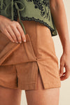 Stretch Faux Suede Side Slit Detail Skort
