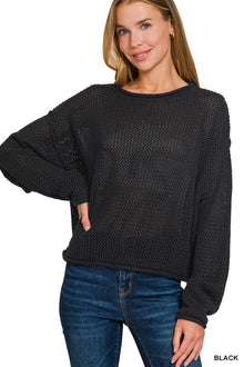  Textured Knit Drop Shoulder Sweater