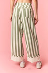Stripe Rolled Up Barrel Printed Jeans