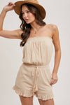 SMOCKED TUBE TOP RUFFLED HEM DRAWSTRING ROMPER