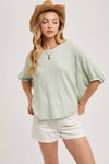BATWING SLEEVES THERMAL KNIT TOP - Sage