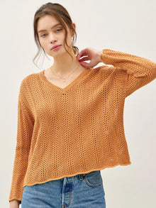  Crochet Knit V-Neck Boxy Sweater