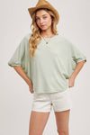 BATWING SLEEVES THERMAL KNIT TOP - Sage