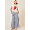 Pinstripe Wide Leg Pants with Drawstring