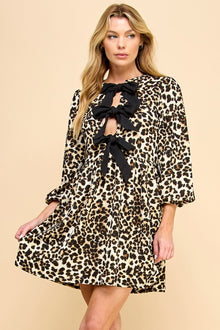  Print Woven Ribbon Tie Short Dress