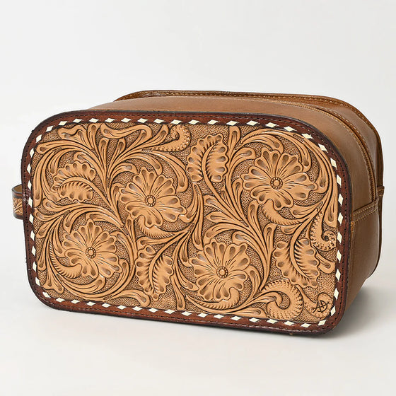 Western Hand-Tooled Leather Toiletry Bag - Travel Dopp Kit by American Darling