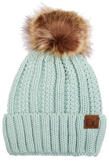  C.C Knitted Pom Pom Hat with Fuzzy Fleece Lining