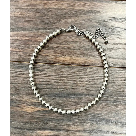 16" 8mm Silver Navajo Bead Necklace