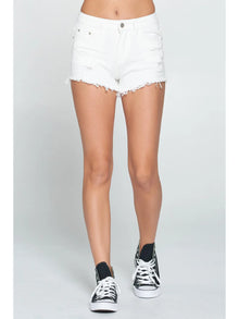  White Raw Hem Denim Shorts
