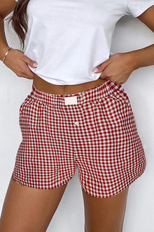  Red Gingham Printed High Waist Shorts
