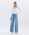 HIGH RISE RAW HEM EXTREME WIDE JEANS