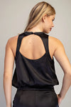 Rhinestone Trim Open Back Blouse