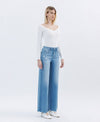 HIGH RISE RAW HEM EXTREME WIDE JEANS