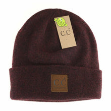  Unisex Soft Ribbed Leather Patch C.C. Beanie - Heather Wine