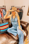 Mid Wash Stretch Denim Button Down Studded Top