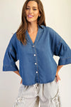 Mineral Washed Back Pleat Button Down Shirt