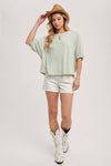 BATWING SLEEVES THERMAL KNIT TOP - Sage