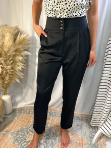  Black Button High Waist Tapered Pants