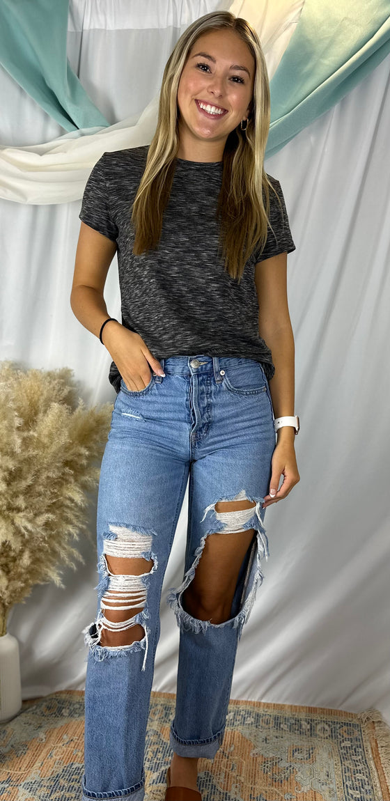 Black Heathered Crew Neck T-Shirt