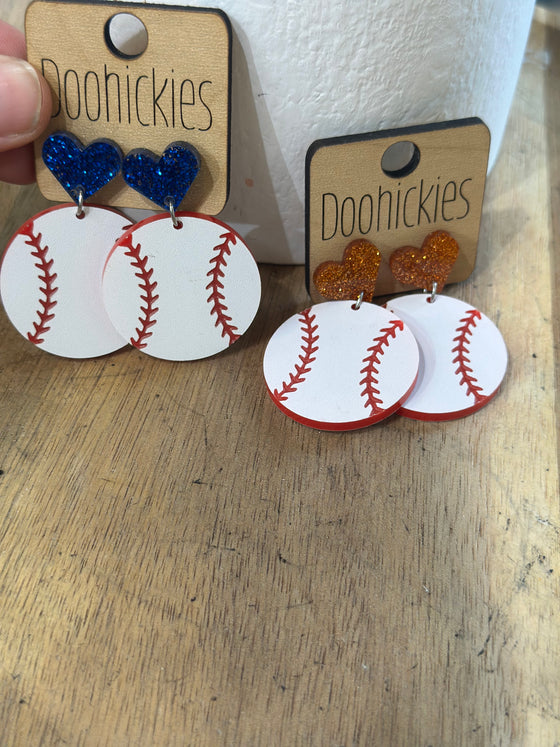 Wood Baseball Earrings