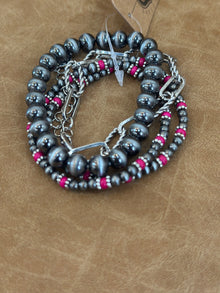  Pink bead and Navajo pearl bracelet stack