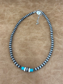  16" Faux Navajo Beaded Necklace with Green Turquoise