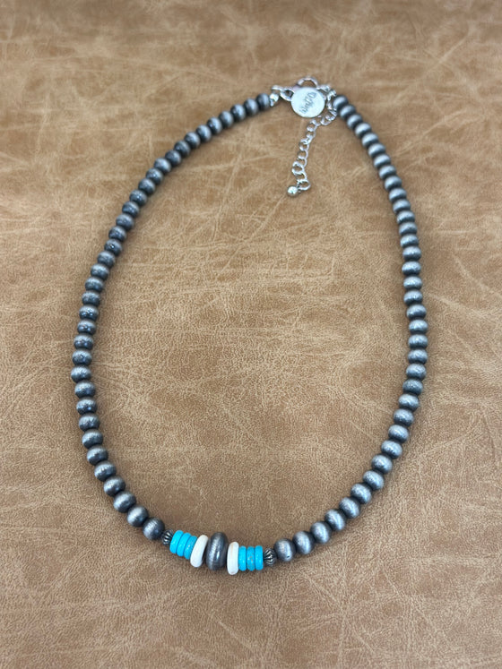 16" Faux Navajo Beaded Necklace with Green Turquoise