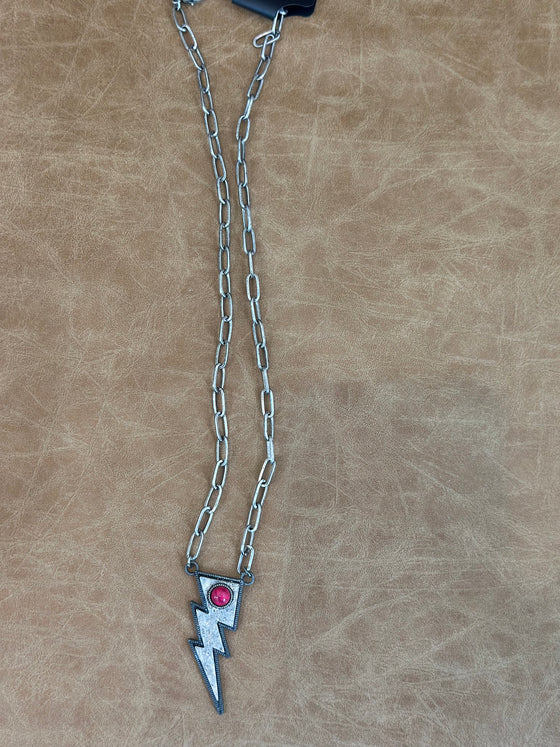 Pink Paperclip Lightning Bolt Necklace