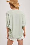 BATWING SLEEVES THERMAL KNIT TOP - Sage