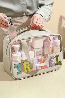  Parchment TRAVEL Chenille Letter Clear PVC Makeup Bag
