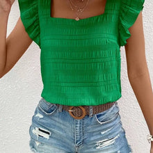  Square Collar Ruffled Shirt Blouse Top Green