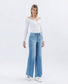 HIGH RISE RAW HEM EXTREME WIDE JEANS
