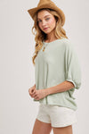 BATWING SLEEVES THERMAL KNIT TOP - Sage